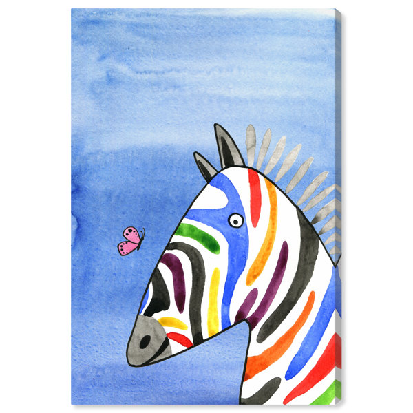 Trinx Zebra And Butterfly On Canvas Print Wayfair